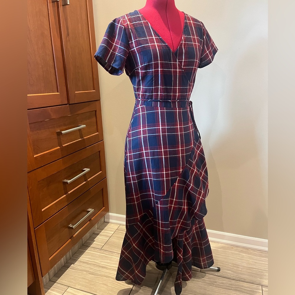 Like New 💋 Nordstrom Lush Cotton Midi Flounced Asymmetric Wrap Dress Sz S